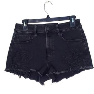 American Eagle Hi-Rise Shortie Super Stretch X Crochet Black Jean Shorts size 8